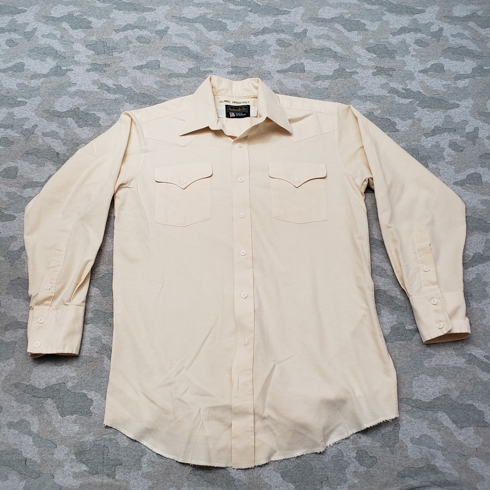 Vintage Panhandle Slim Shirt Mens 15 1/2 -33 Yellow Pockets Long Sleeve Button‎
